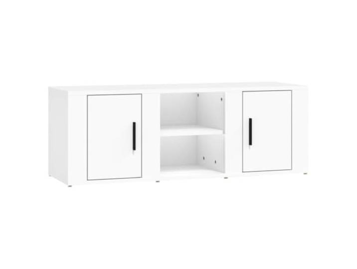 KGFHERENB TV-Schrank Weiß 100x31,5x35 cm Lowboard aus Holzwerkstoff Vielseitige TV-Bank mit 4 geschlossenen Fächern für Wohnzimmer und Schlafzimmer, bietet Schutz vor Staub.