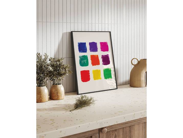 Tableau déco Grunge Colorful Squares Cadre : hêtre massif verni Fixation : plexiglas Multicolore 42 x 52cm