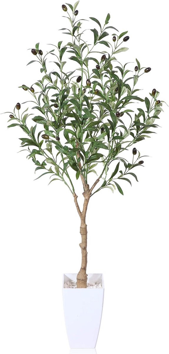 Kunstmatige Olijfboom met Fruit in Witte Pot, 120 cm