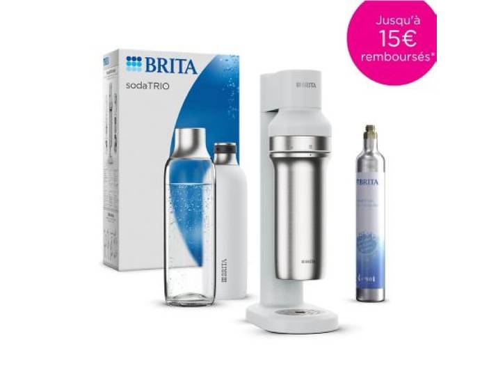 Brita - Machine À Soda Sodatrio Blanche + 1 Cylindre Co+ 1 Bouteille Verre 1l + 1 Bouteille Isotherme 0.65l