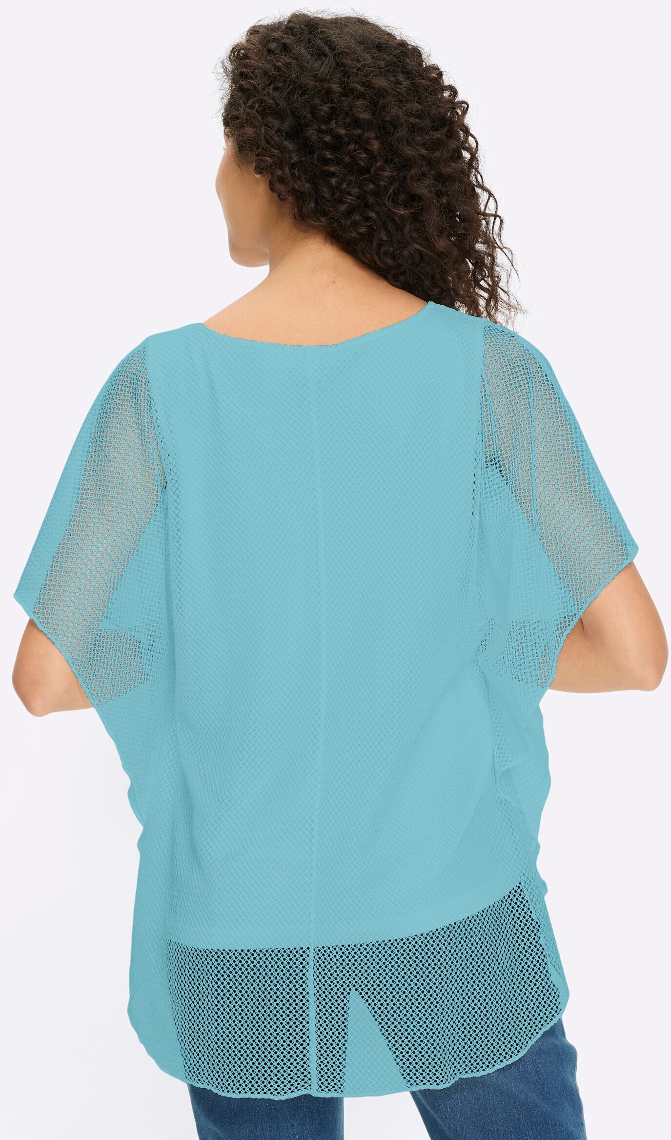 2-in-1-Shirt HEINE "2-in-1-Shirt Kurzarmshirt im Poncho-Stil", Damen, Gr. 40, aquamarin, Modisch, Rundhals, Shirts 2-in-1-Shirt