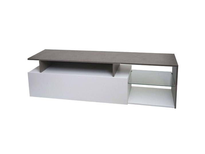 MCW Tv-Rack Beton Dekor, weiß, Grau, Weiß, Holz, 170x47x40 cm, Wohnzimmer, TV Möbel, Lowboards, Lowboards stehend