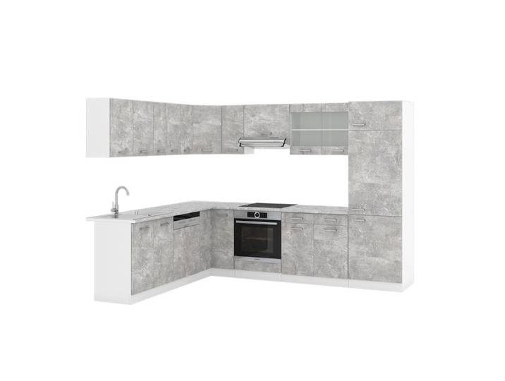 Cuisine en angle R-Line 287 x 227 cm sans PT Béton/Blanc Vicco 30229