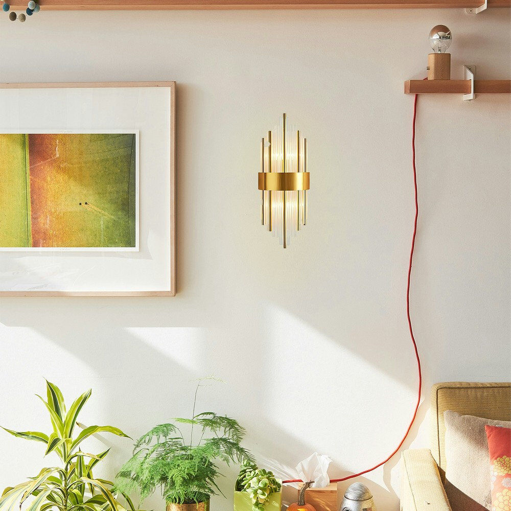 MOSSODOR Modern Picture Wall Light – Glass Sconce with E14 Bulb Fixture for Bedroom & Living Room Clear / Transparent Glass;Gold;Stainless Steel 45cm H X 20cm W X 18cm D