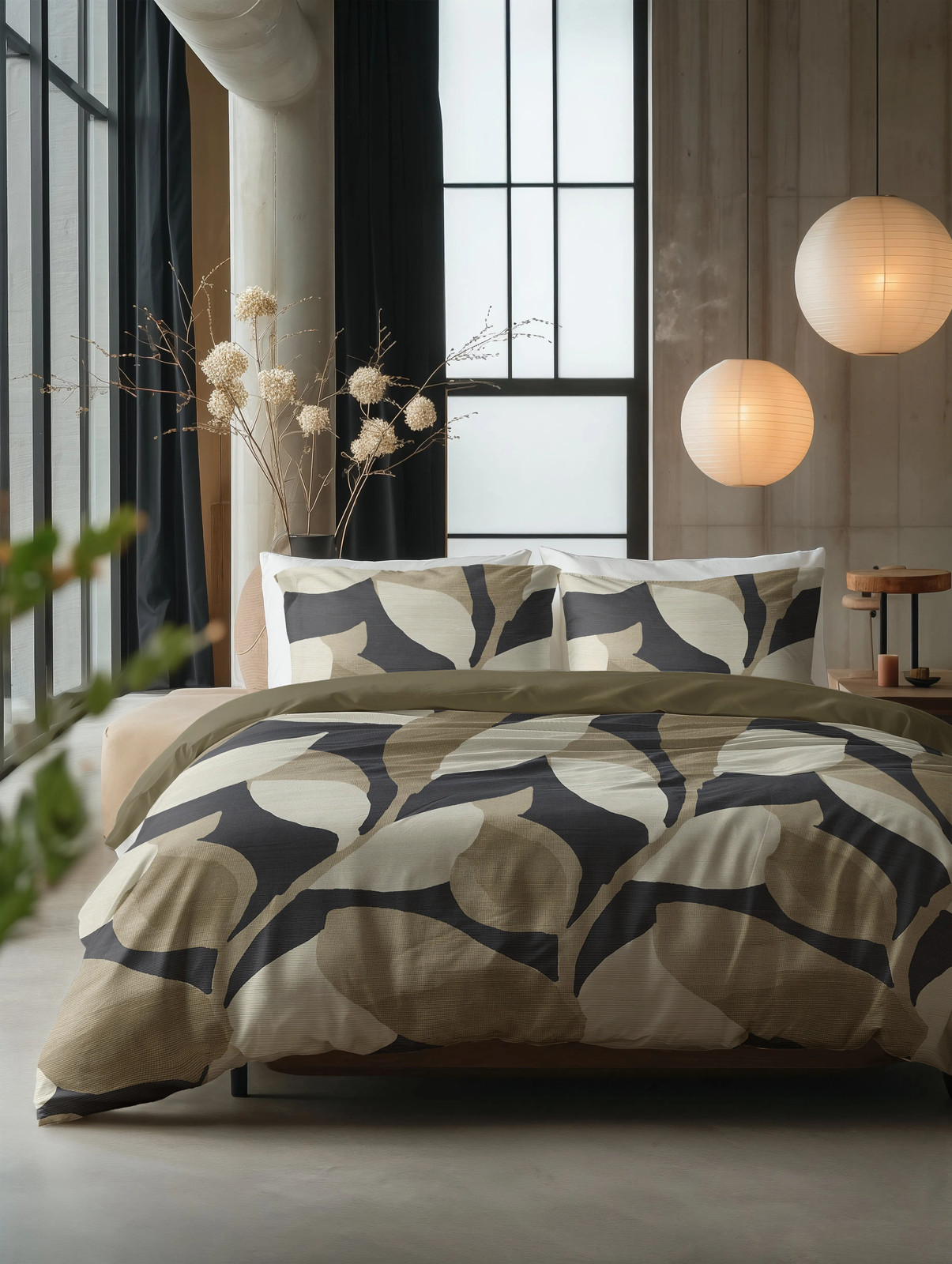 Sleeptime Graphic Garden Bedovertrek Antraciet 200 x 220 cm