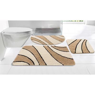 Badematte OTTO HOME "Anna, Badvorleger, Badezimmer Teppich" Gr. 8, beige (sand, natur), H:16mm, Polyester, Badematten, Badematte, Badteppich, Hoch Tief Effekt, Modern, Weich, Wellen