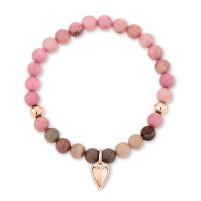 Armband LIEBESKIND BERLIN "Schmuck Geschenk Edelstahl Mini Metal Heart, Herz", rosa (roségoldfarben, rosa, mehrfarbig, rosa, mehrfarbig), Armbänder, Damen, 17cm, Edelstahl, Armband, mit Moosachat, Rhodonit oder Sodalith