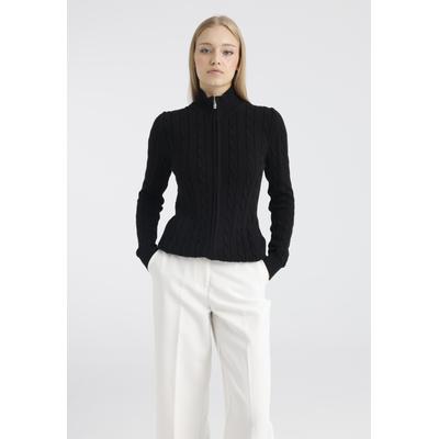 Strickjacke FELIX HARDY "Strickjacke mit Zopfmuster", Damen, Gr. L, schwarz, 100% Baumwolle, Strickjacken Strickjacke