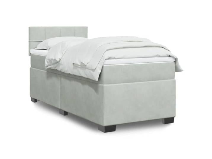 RJPLMFV Bettgestell, Matratze, Velours, Hellgrau, 100 x 200 cm Taschenfedern, abnehmbare Matratzenauflage, Kopfteil, robuste Füße