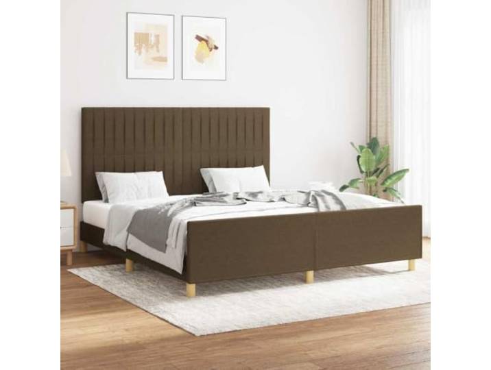 KGHFDVB Bett 160 x 200 cm aus Holzwerkstoff Dunkelbraun Polyester Stoff 100% Polyester, massives Lärchenholz, Kopfteil höhenverstellbar, Sperrholzlatten für gleichmäßige Gewichtsverteilung