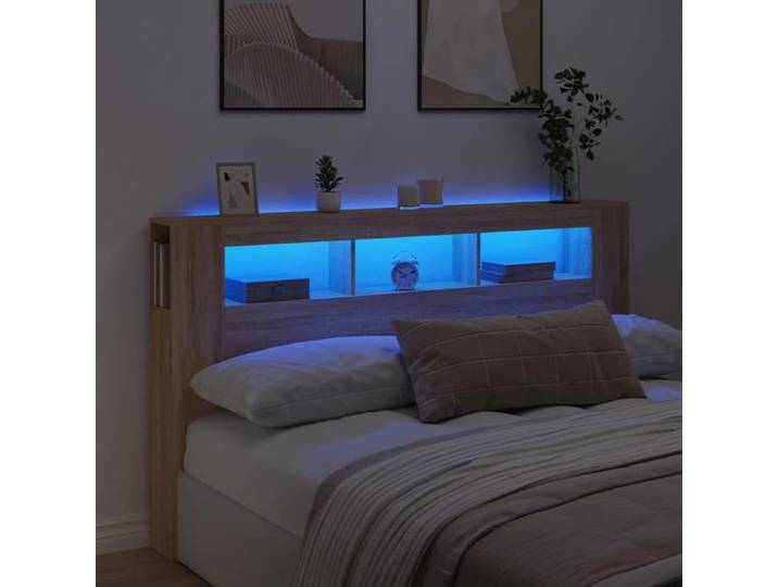 Tête de Lit à LED Panneau avec Rangement Accessoire de Lit Tête de Cadre de Lit Chambre Chêne Sonoma 837360