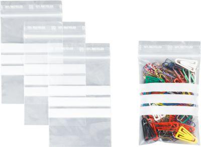 Druckverschlussbeutel, Polyethylen, 70 × 100 mm, 50 µm, 50% Regeneratanteil, 3 Beschriftungsfelder, transparent, 1000 Stk.