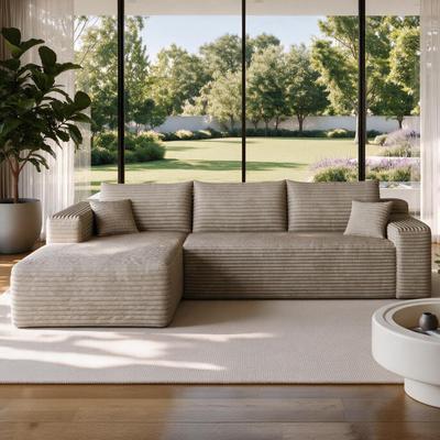 Abrihome "95"" Corduroy Sectional Boneles Sofa with Pillows and Side Pockets"