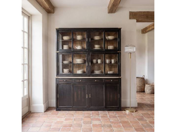 Schwarzes Sideboard mit 12 Türen und 3 Schubladen, 180 cm breit