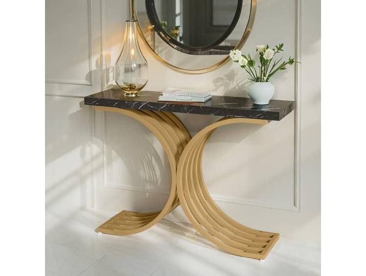 Console meuble TOPESCT d'entrée 100x30x80 cm table présentation noir doré pour couloir entrée salon