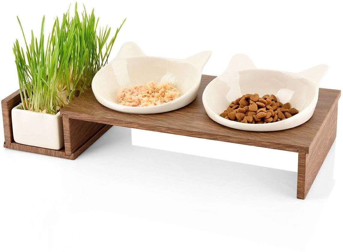 Futternapf "CanadianCat Futterbar Cat Diner", braun (walnuss), B:18,5cm H:7cm L:41,4cm, Näpfe, Futternapf walnuss Einheitsgröße