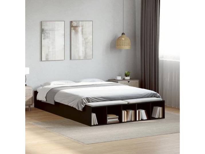 Cadre de lit noir 120x190 cm bois d'ingénierie lit lit double lit de rangement sommier meubles de chambre cadre 3280595