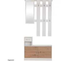 HTI-Living, Garderobe + Kleiderstange, Garderobenpaneel mit Spiegel und Schuhschrank Dana Weiss-Artisaneiche
