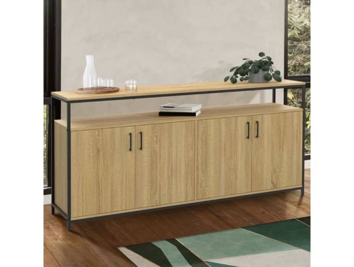 ID MARKET buffet DETROIT 4 portes 160 cm Industriel bois et noir