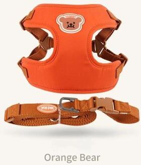Uplifted Finds Cute Bear Embroidery Pet Harness & Leash Set orange l