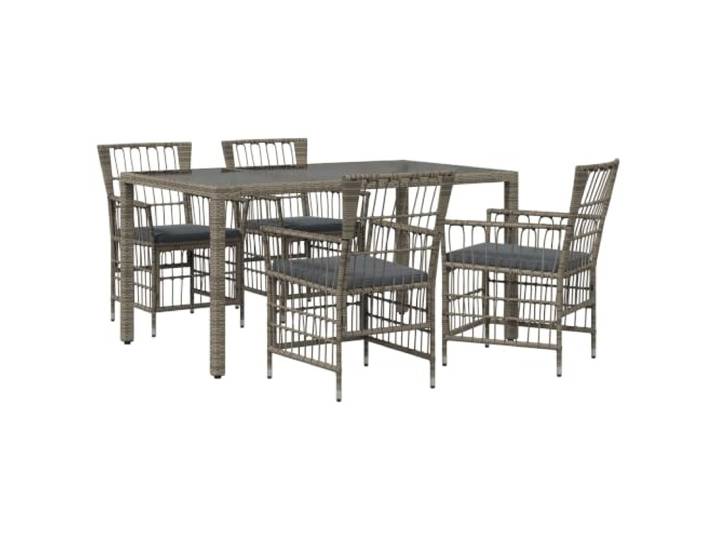 KTHLBRH 5-teiliges Outdoor-Lunch-Set aus Polyrattan Rechteckiger Tisch, Tischplatte aus gehärtetem Glas, pulverbeschichteter Stahl, abnehmbare Kissen, verstellbare Nivellierer