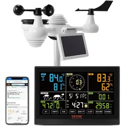 VEVOR Profi WLAN-Wetterstation 7 in 1 solarbetrieben Wettercenter 190,5 mm (7,5-inch) Display 150m Übertragungsreichweite Außensensor für Windgeschwindigkeit Windrichtung Temperatur Luftfeuchtigkeit Niederschlag
