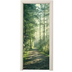 TÜRAUFKLEBER Wald - Weg - Sonne - Bäume - Grün - Natur Deko Wohnzimmer 95x235 cm - Türtapete