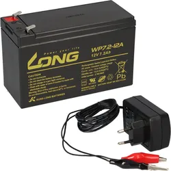 Kung Long AGM Akku 12V 7,2Ah mit Ladegerät – Faston 6,3 mm