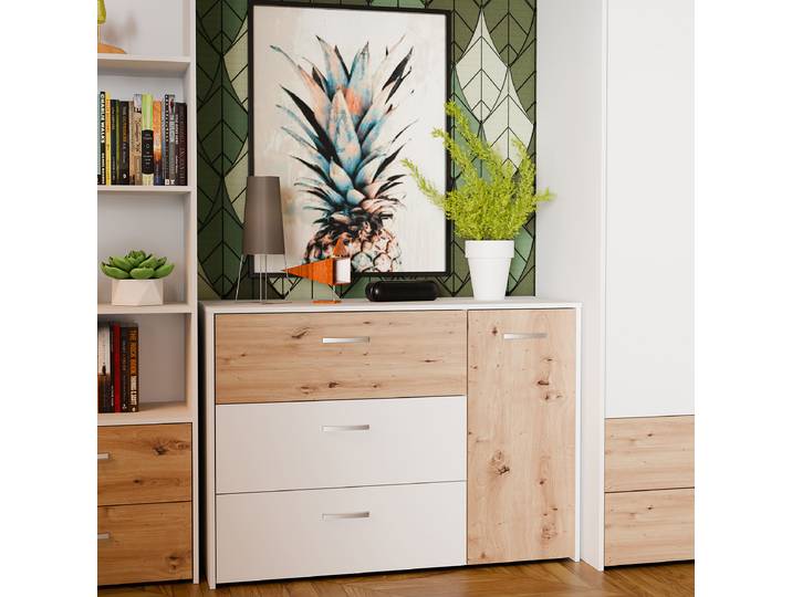 Commode 113 x 80 x 42cm Blanc/Marron
