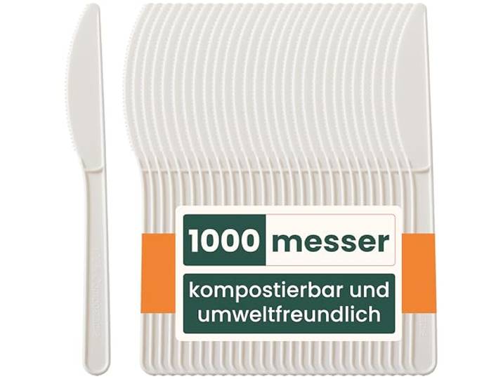 HAAGO 1000-teilige Messer (Weiß 18 cm / 7 inch) – Umweltfreundlich, Biologisch Abbaubar & Kompostierbar – Wiederverwendbar, Robuste Kleine Löffel für Kaffee & Dessert – 100% Natürliches Besteck
