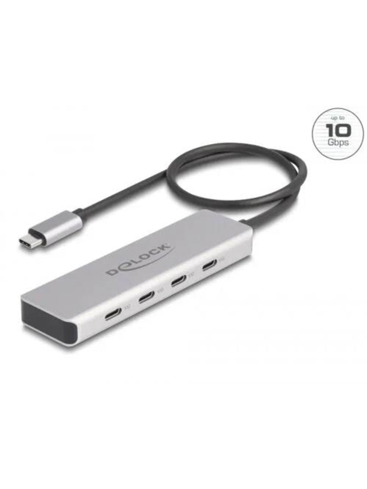 DeLOCK - Hub - 10 Gbps with 35 cm Connection Cable - 4 Ports USB-Hubs - 4 - Grau