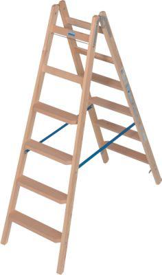 Stehleiter Krause, beidseitig, TRBS 2121-2, mit Eimerhaken, 2 x 6 Stufen/Sprossen, Holz