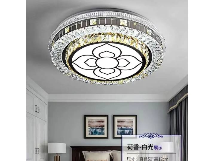 2025 argent cristal LED puces lampe en cristal luminaire LED cercle lumière diamètre 500mm pendentif dans la chambre salon