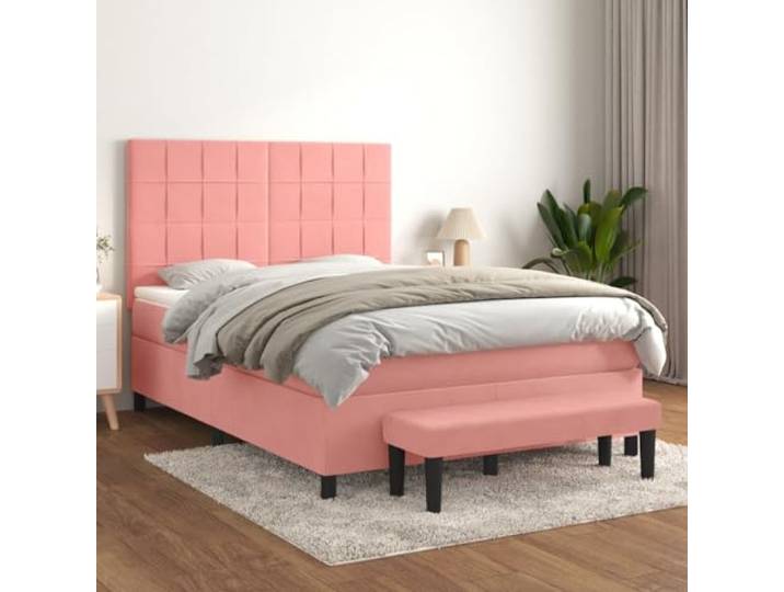 RJPLMFV Komplettes Bett, Velours, Rosa, 140 x 190 cm, mit Lattenrost und Matratze