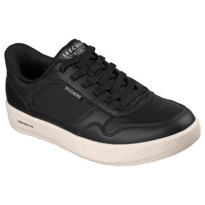 Slip-On Sneaker SKECHERS "ARCH FIT COURT BREAK", Herren, Gr. 43, schwarz, Lederimitat, Schuhe, Schnürschuh, Freizeitschuh mit Handsfree Slip-Ins Technologie