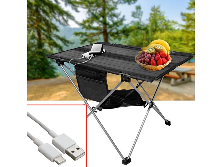 Solar-Campingtisch, faltbar, 20W, USB-A, USB-C, 60,8 x 40,5 cm