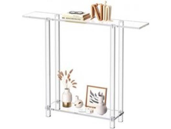 VEVOR Konsolentisch Acryltisch Beistelltisch mit 2 Ebenen und offenem Stauraum unten, moderner rechteckiger Beistelltisch, transparenter Eingangstisch für Foyer, Flur, 19,3 x 100 x 80 cm (klar)