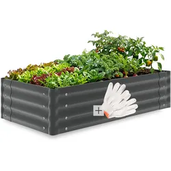 tectake® Hochbeet, aus verzinktem Stahl, stabil, sicher, witterungsbeständig, mit offenem Boden und abgerundeten Kanten