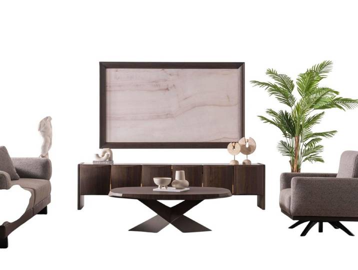 JVmoebel Lowboard Braunes Holz TV-Lowboard mit passendem TV-Rahmen und Stauraum (1 St., TV- Lowboard, TV-Rahmen), Made in Europe
