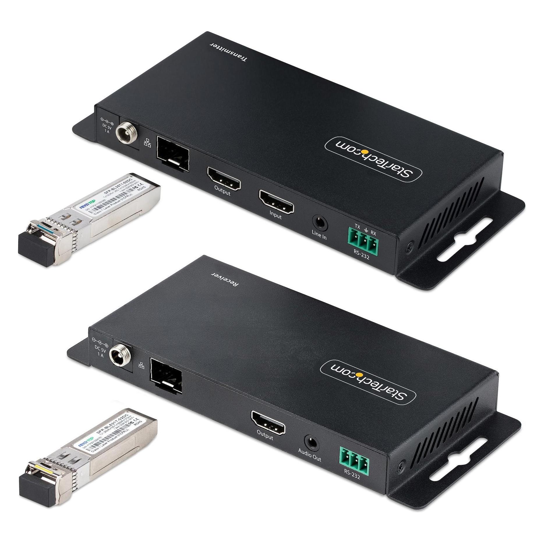StarTech COM 4K HDMI over Fiber Extender Kit 4K 60Hz 3300ft 1km Single Mode/1000ft 300m Multimode LC (ST121HD20FXA2)