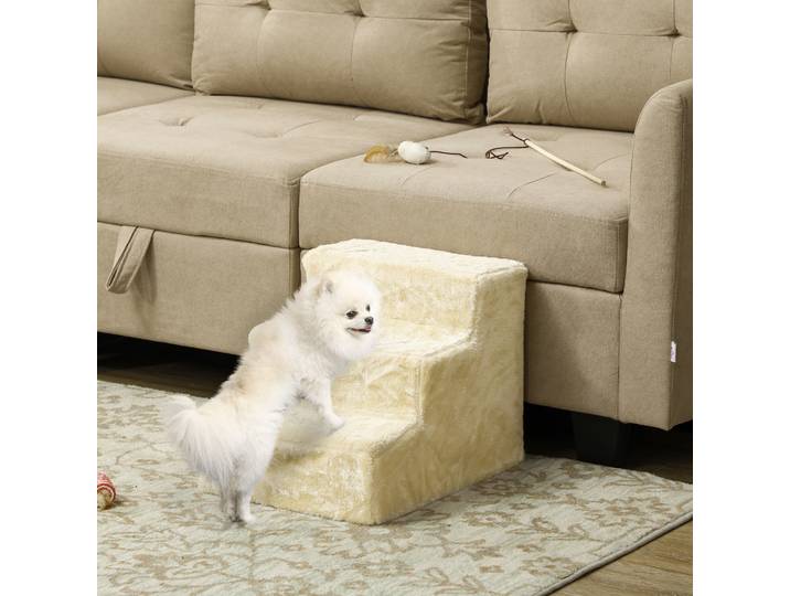 PawHut Escalier 3 Marches pour Chiens Housse Lavable Beige