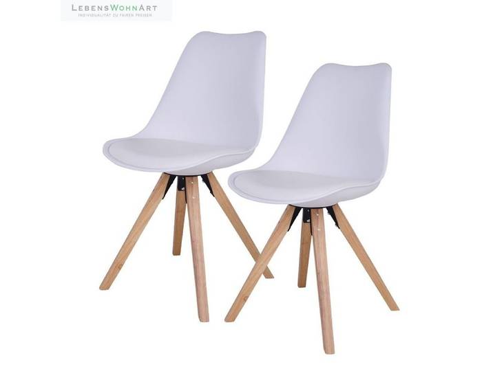LebensWohnArt Stuhl Design Stuhl SKAGEN (2er Set) weiss - Holzbeine natural
