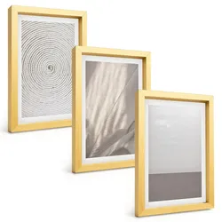 BILDER SET 3er Set - 20x30 cm Goldrahmen - Natürliche Boho-Texturen