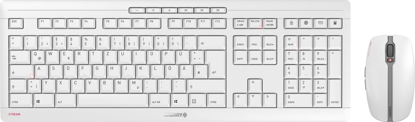 Cherry Stream Desktop Oplaadbaar Toetsenbord met Cherry SX-schakelaartechnologie, Wit/Grijs, Belgische toetsenindeling