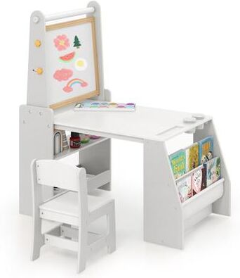 Costway Kids Art Table and Chair Set with Easel and Chair for Drawing Reading-Grey