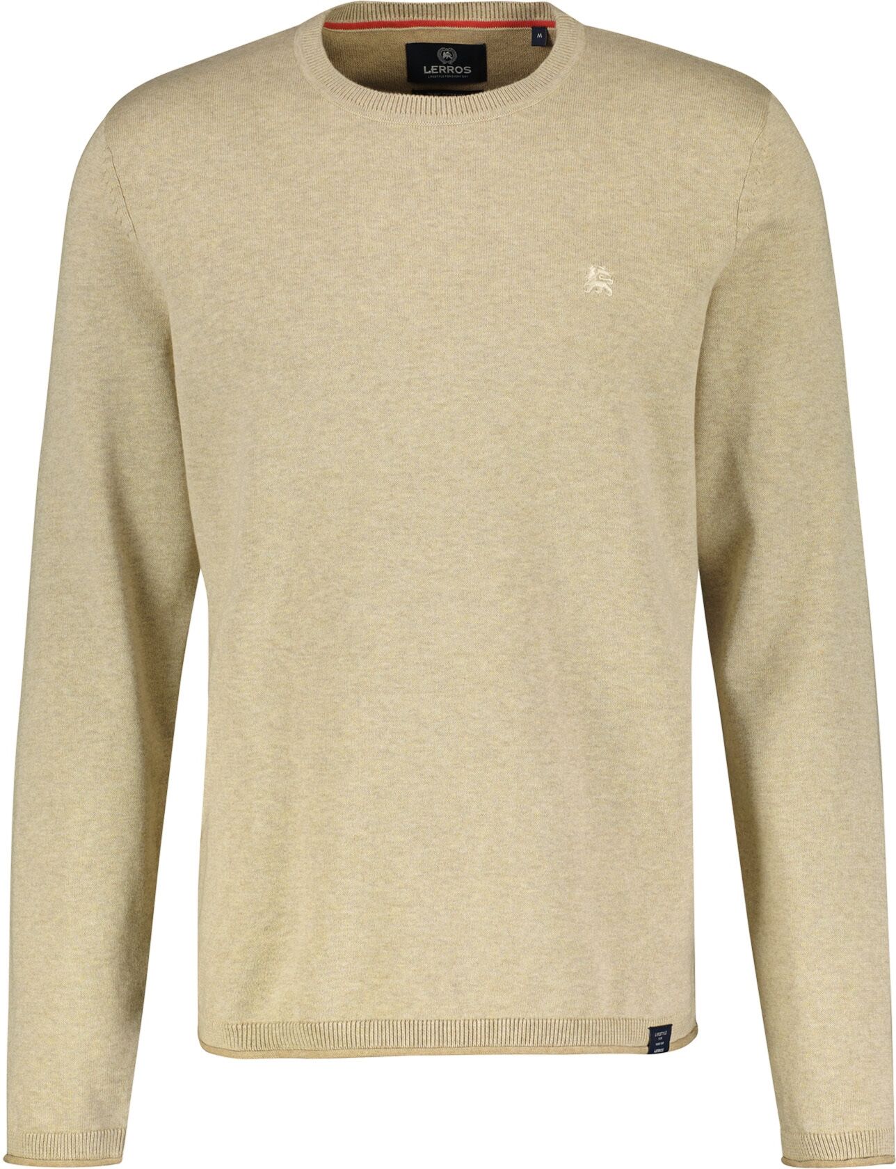 Strickpullover LERROS "Rundhalspullover, Flachstrick", Herren, Gr. S, beige (tender beige melange), 100% Baumwolle, normal, Rundhals, Pullover Strickpullover tender beige melange S
