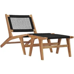 Helloshop26 - Sonnenliege Deckstuhl Sonnenbett Gartenbett Terrassenmöbel mit Fußstütze massives Teakholz und Seil 02_0012571