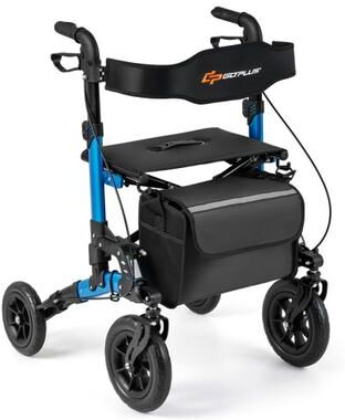 Costway Rollator Walker for Seniors Folding Rolling Walker with Seat-Blue