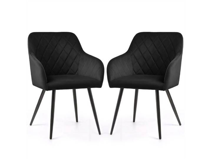 Lot de 2 Chaises en velours matelassées en losanges VELTO Noir pieds noirs