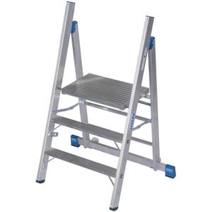Krause Klapptritt Stabilo, 126078, aus Aluminium, Arbeitspodest mit 3 Stufen, Standhöhe 70cm, mit Rollen